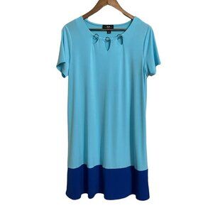 AGB Womens NWT Blue Colorblock Embellished Keyhole Stretch Shift Dress Large